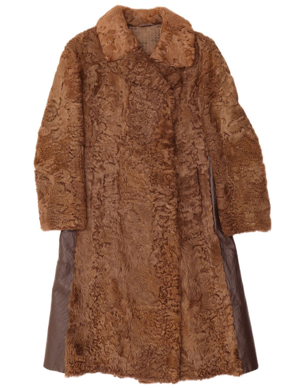 VINTAGE pelsoverfrakke til kvinder UK 10 Lille Brun