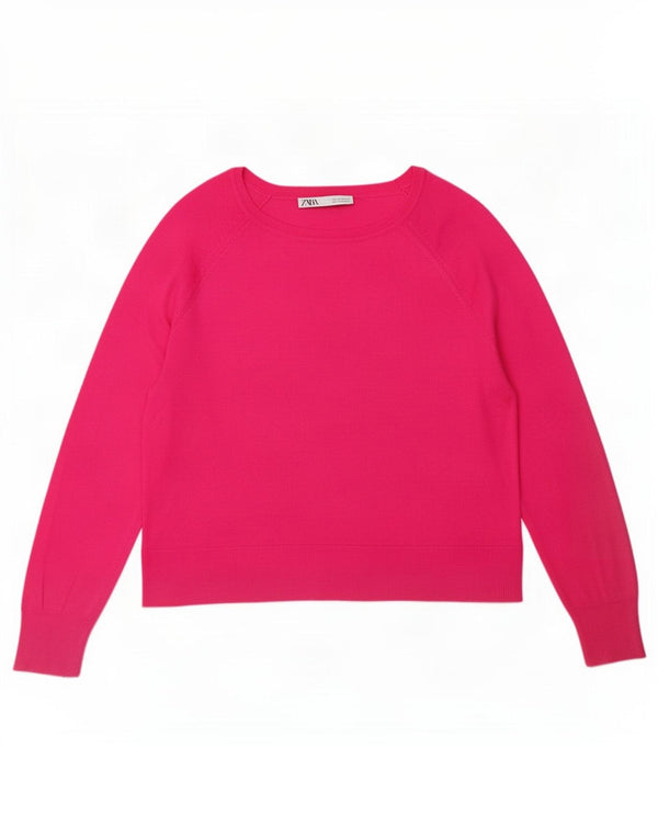 Zara Dame Boat Neck Jumper Sweater UK 14 Medium Pink Viscose