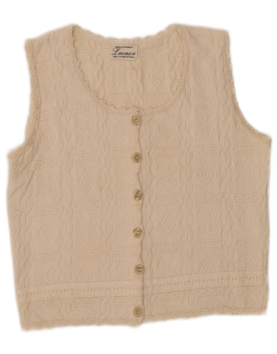 LEONOR Womens Crop Ærmeløs cardigantrøje UK 10 Lille beige bomuld