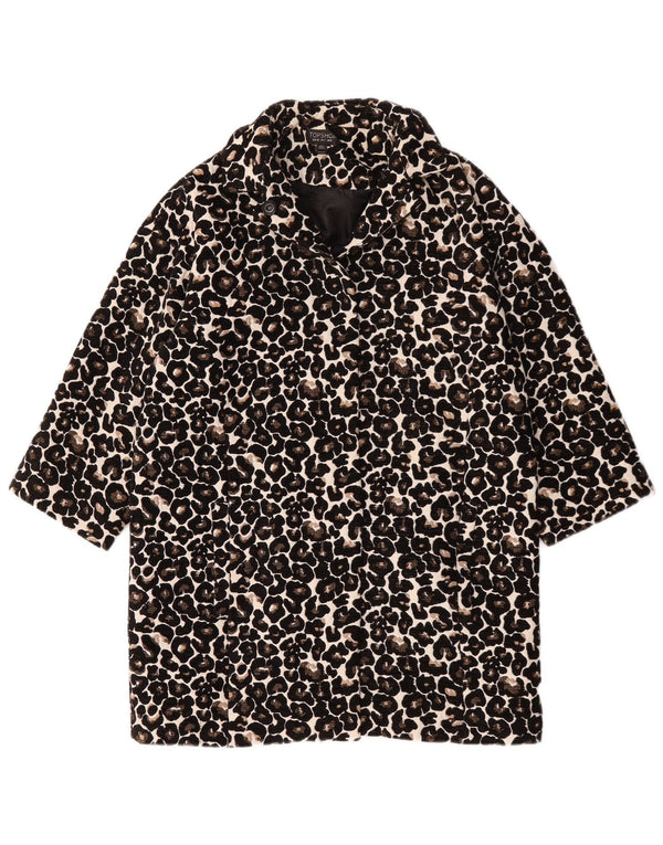 Topshop Dame Oversized Overfrakke UK 8 Small Black Animal Print Bomuld
