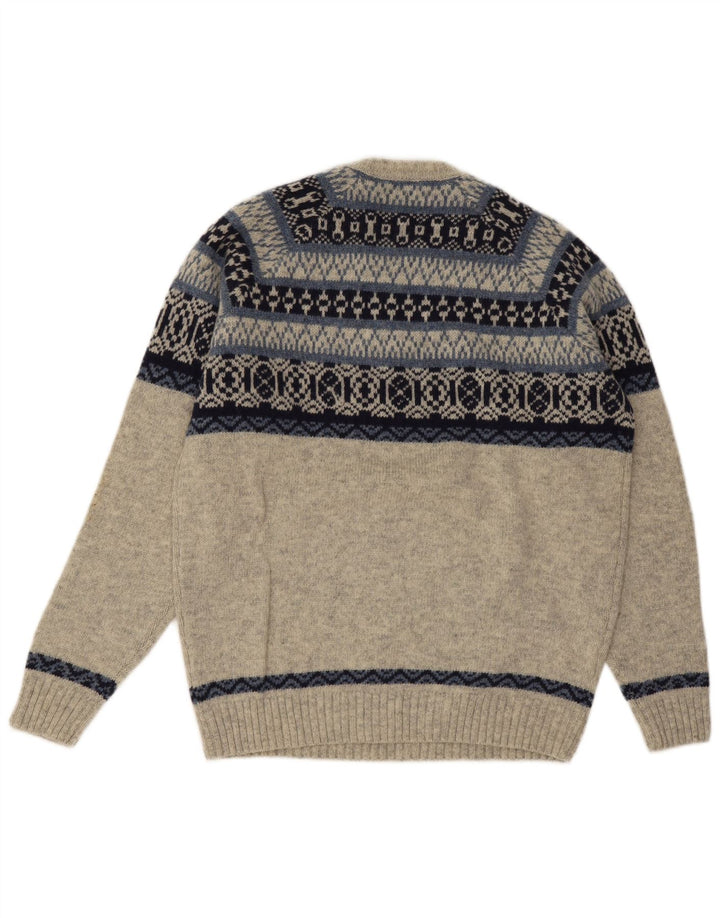 Bramante Herre Crew Neck Jumper Sweater IT 50 Medium Grey Fair Isle New Wool
