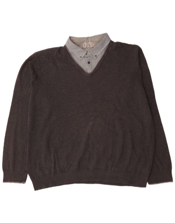 Marks & Spencer Herre Regular Fit V-hals sweater 2XL brun bomuld