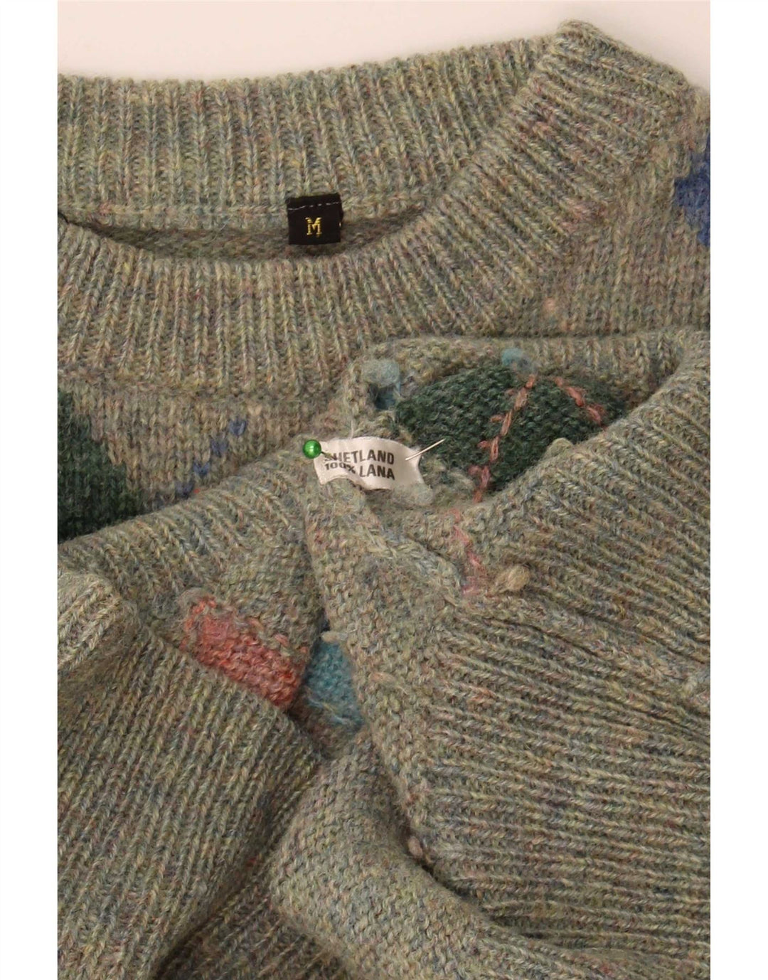 Vintage Herre Crew Neck Jumper Sweater Medium Green Argyle/Diamond Wool