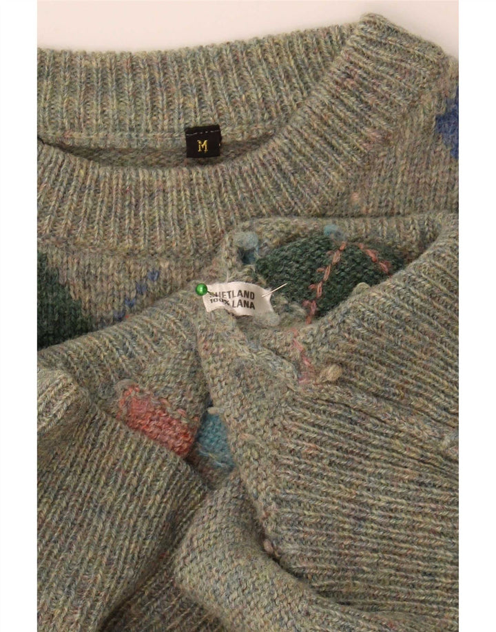 Vintage Herre Crew Neck Jumper Sweater Medium Green Argyle/Diamond Wool