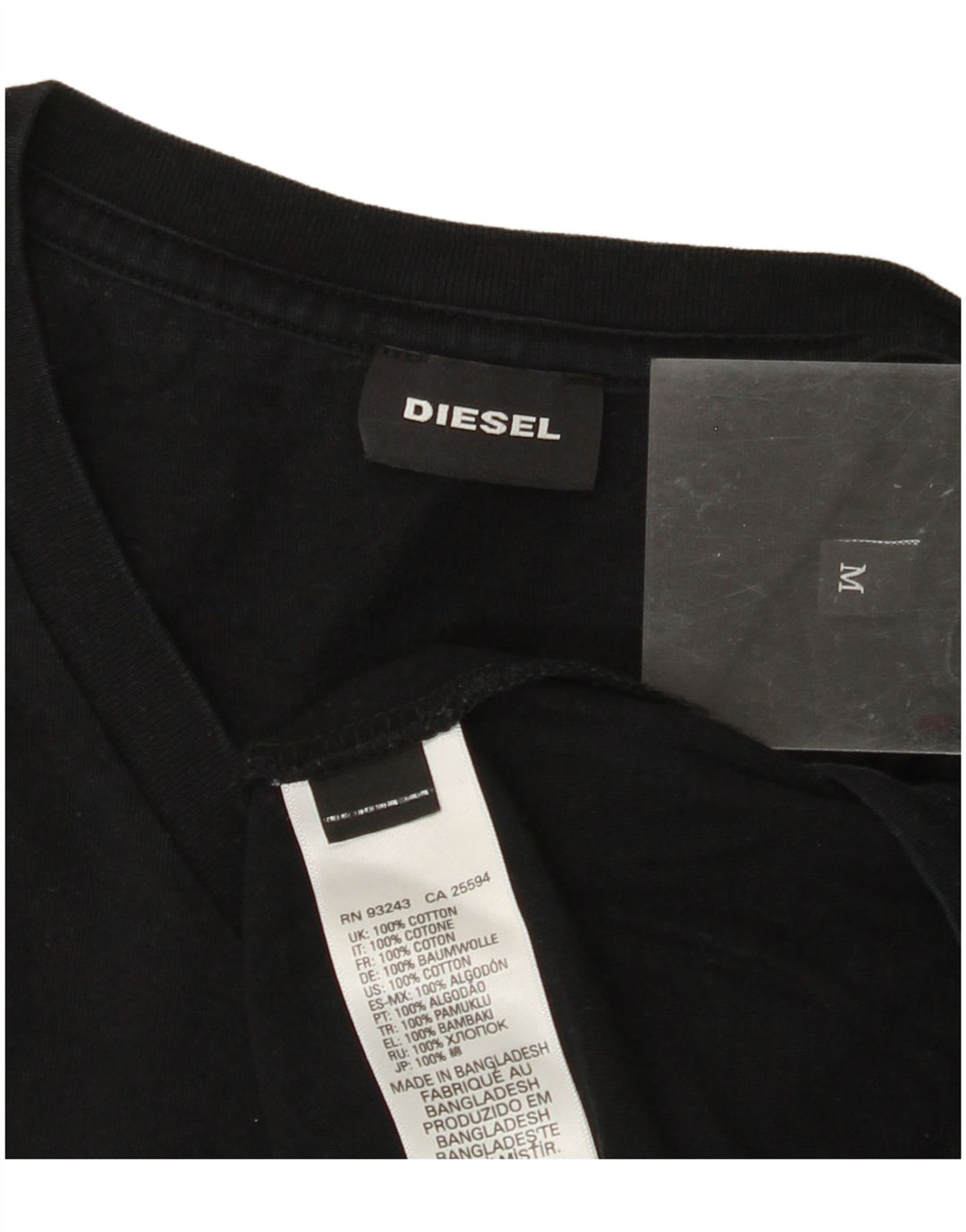 DIESEL Herre T-Shirt Top Medium Sort Bomuld