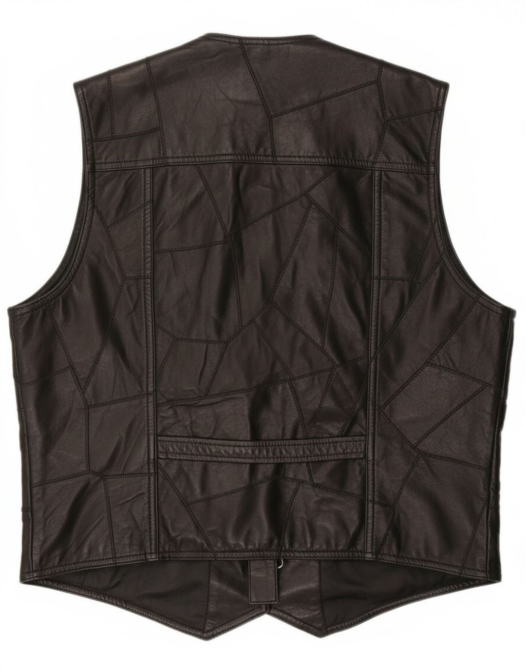 Vintage Herre Læder Utility Gilet UK 38 Medium Black Patchwork