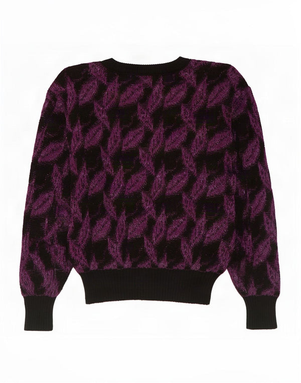 Vintage Dame Boat Neck Jumper Sweater UK 14 Medium Purple Floral