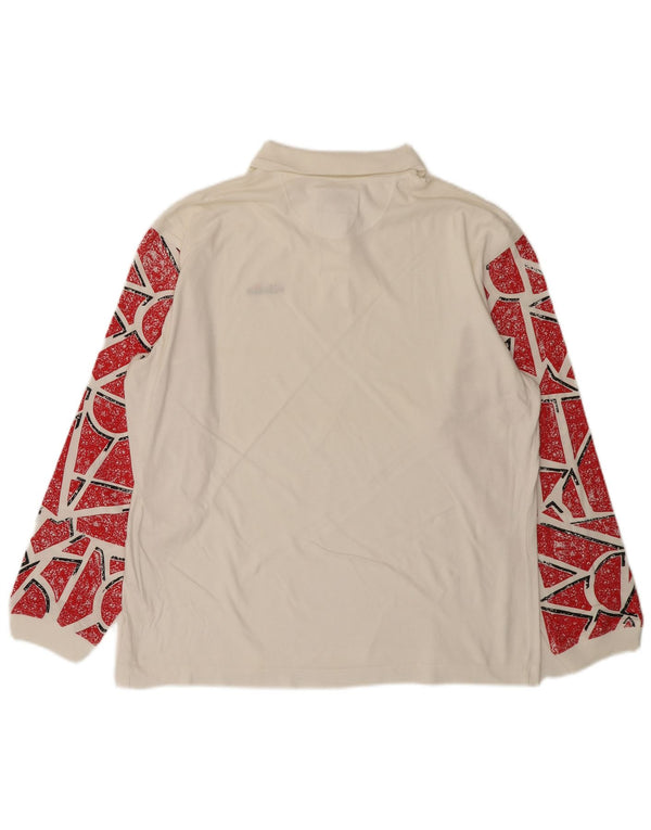 ELLESSE Langærmet Polo Shirt til mænd IT 50 Medium Hvid Geometrisk Bomuld