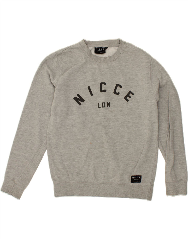 NICCE Mens Graphic Sweatshirt Jumper Small Grey Cotton Vintage Nicce and Second-Hand Nicce from Messina Hembry 
