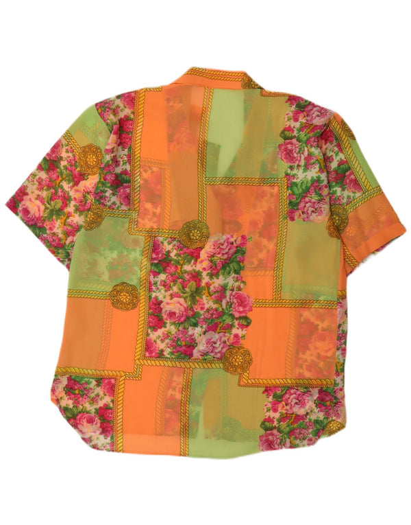 Vintage kortærmet gennemsigtig skjorte til kvinder UK 18 XL flerfarvet blomster