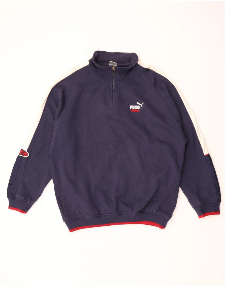Puma Herre grafisk lynlås-hals Sweatshirt Jumper Large Navy Blue Colourblock