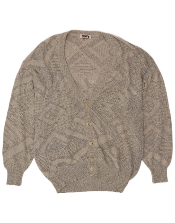 VINTAGE Herre cardigan Sweater Stor Grå Geometrisk Bomuld