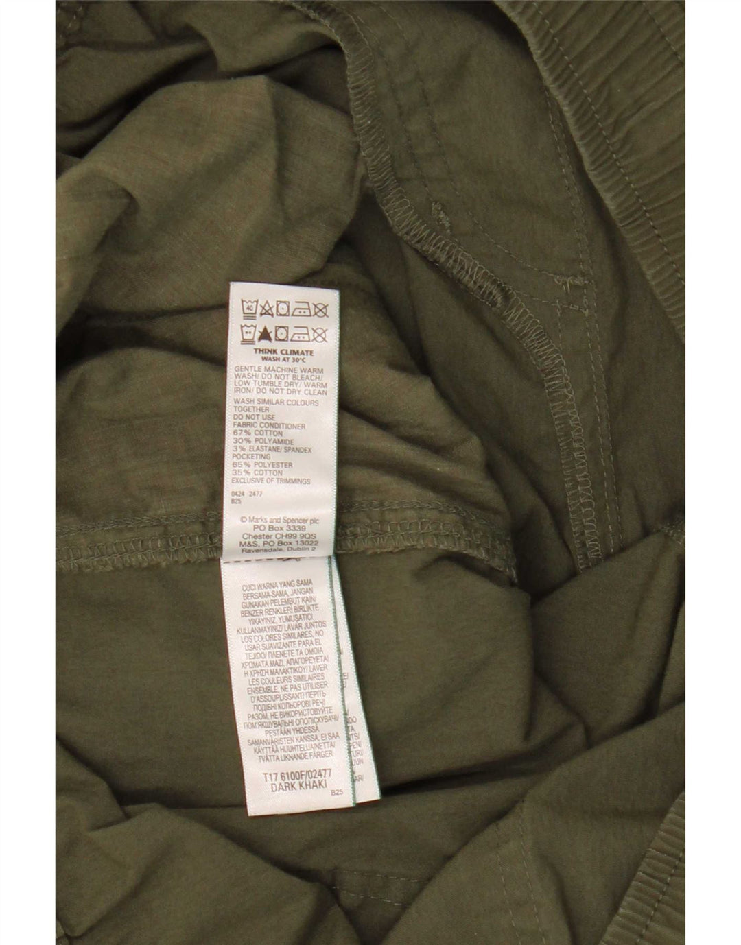 Marks & Spencer Herre Straight Cargo Bukser Large W36 L28 Khaki Cotton