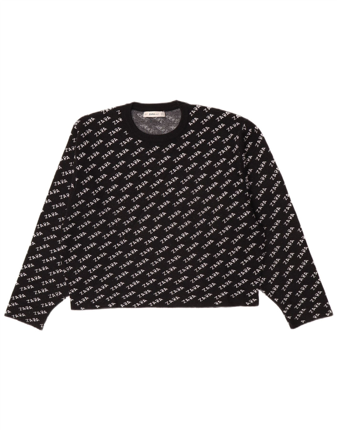 Zara Dame Grafisk Jumper Sweater UK 14 Medium Sort