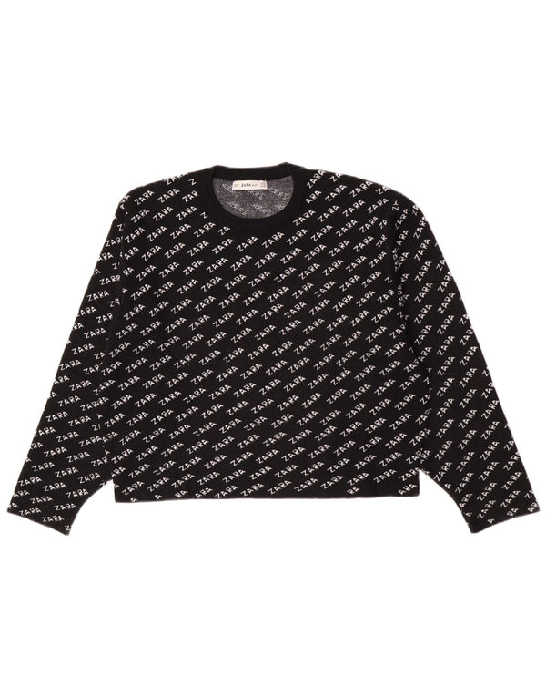 Zara Dame Grafisk Jumper Sweater UK 14 Medium Sort