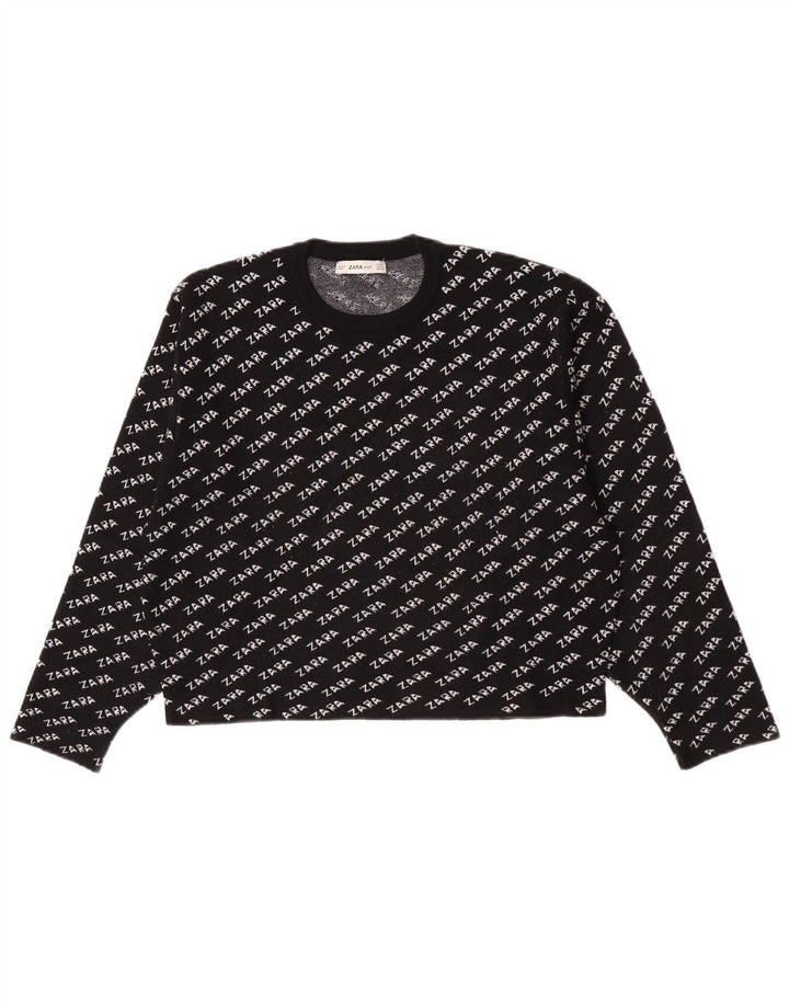 Zara Dame Grafisk Jumper Sweater UK 14 Medium Sort