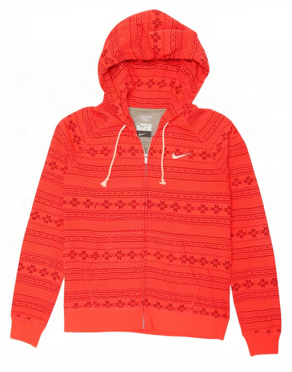 Nike Dame Hættetrøje Sweater UK 12 Medium Orange Fair Isle Bomuld