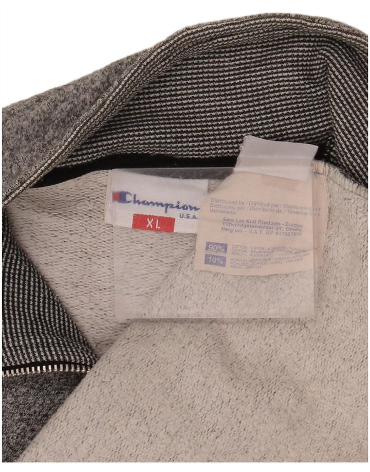 CHAMPION Mens Zip Neck Sweatshirt Jumper XL Grey Flecked Cotton