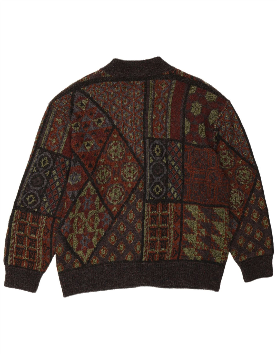 LUCIANO CHIARI Herre cardigan sweater IT 52 Stor brun patchwork uld