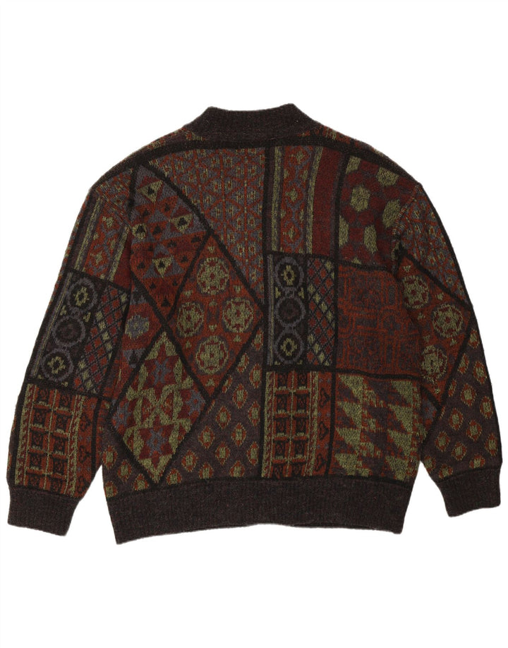 LUCIANO CHIARI Herre cardigan sweater IT 52 Stor brun patchwork uld