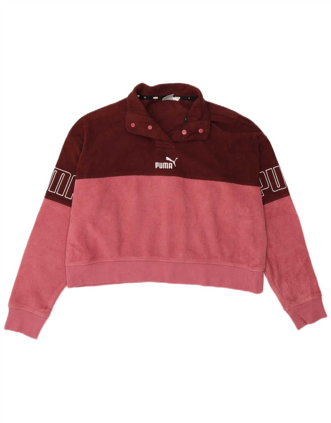 Puma Dame Oversized Grafisk Fleece Jumper UK 14 Medium Burgundy