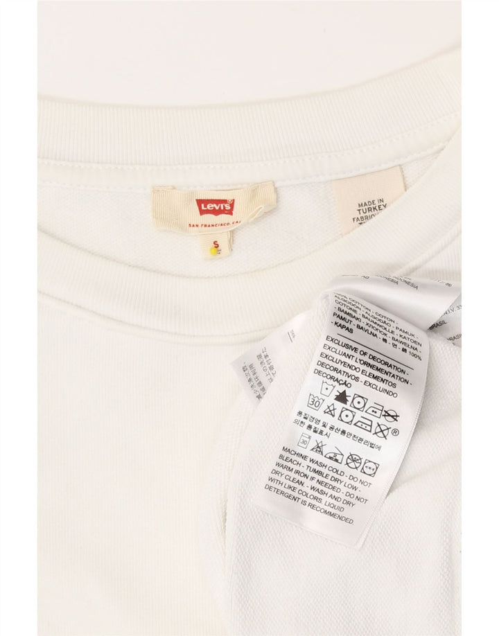 Levi's Dame Oversized Grafisk Crop Sweatshirt Jumper UK 10 Small White