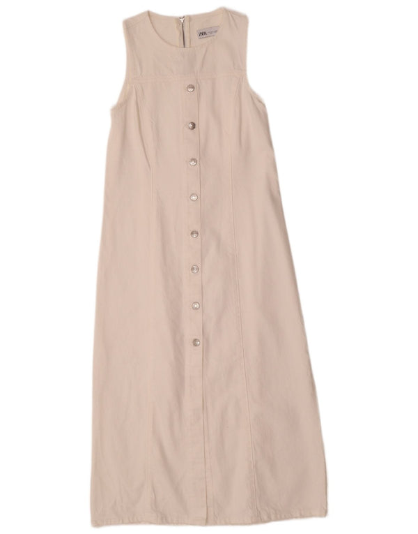 Zara Dame Ærmeløs Denim Kjole UK 8 Small White