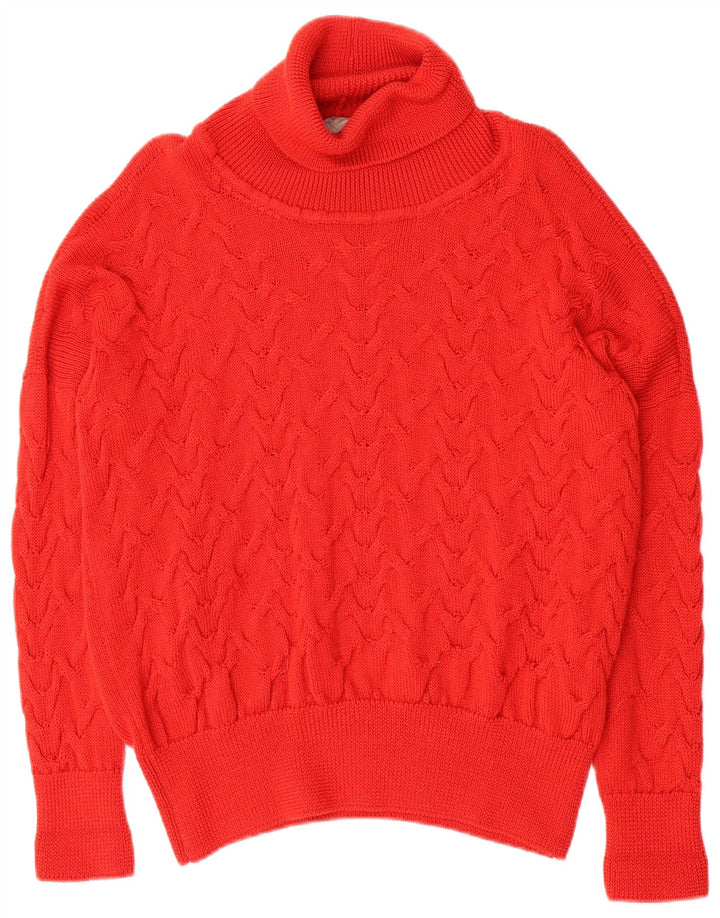 VINTAGE Womens Oversized Roll Neck Jumper Sweater UK 12 Medium Red Wool