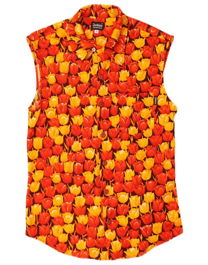 Vintage herre ærmeløs skjorte lille flerfarvet blomstret polyester