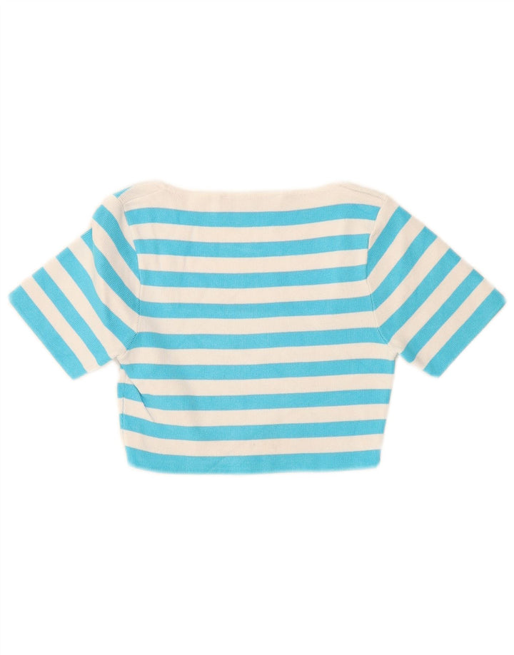 Zara Womens Crop Top UK 8 Lille blå stribet viskose