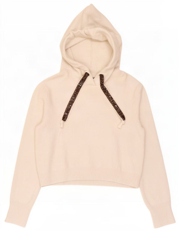 Zara Dame Crop Hoodie Jumper UK 14 Medium White
