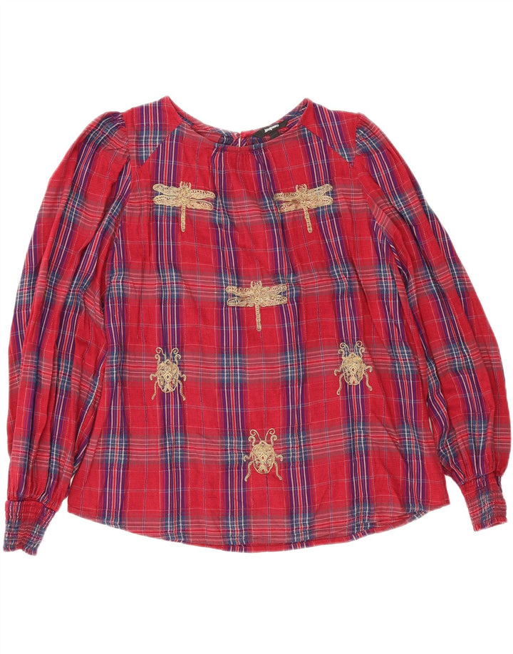 DESIGUAL Womens Oversized Blouse Top UK 10 Small Red Check Vintage Desigual and Second-Hand Desigual from Messina Hembry 