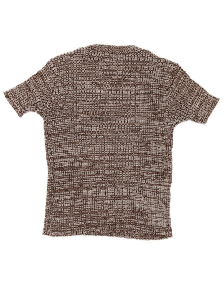 Vintage Dame T-Shirt Top UK 12 Medium Brun Flecked