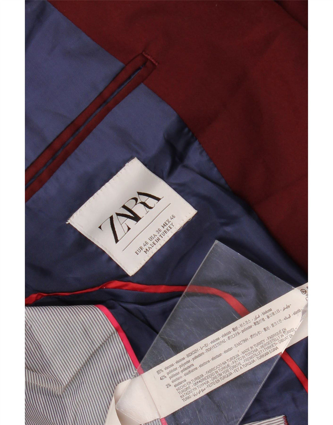 Zara Herre 2-knaps blazerjakke EU 46 Small Burgundy Viscose