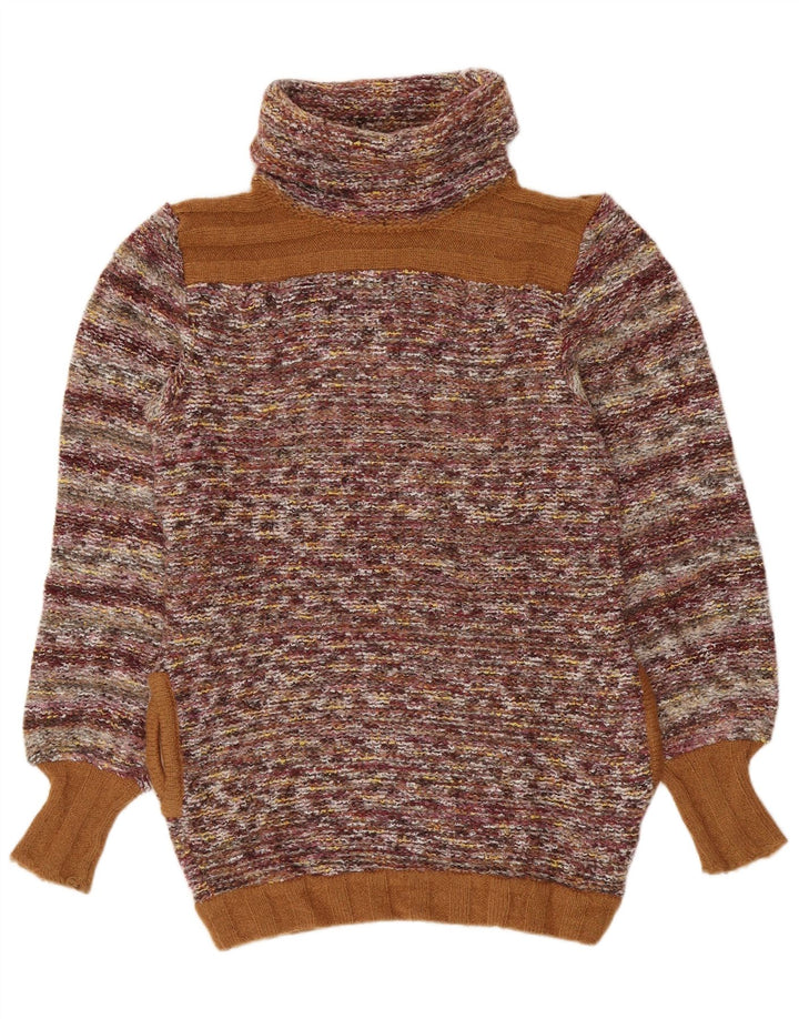 VINTAGE Dame Rullehalstrøje UK 14 Medium Flerfarvet Stribet