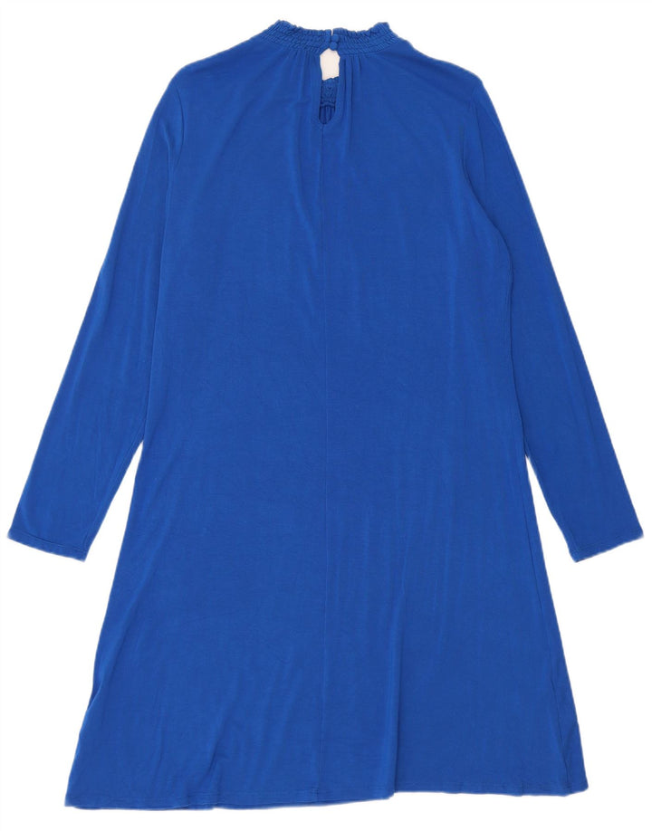Marks & Spencer Dame Langærmet A-Line Kjole UK 12 Medium Blue Viscose