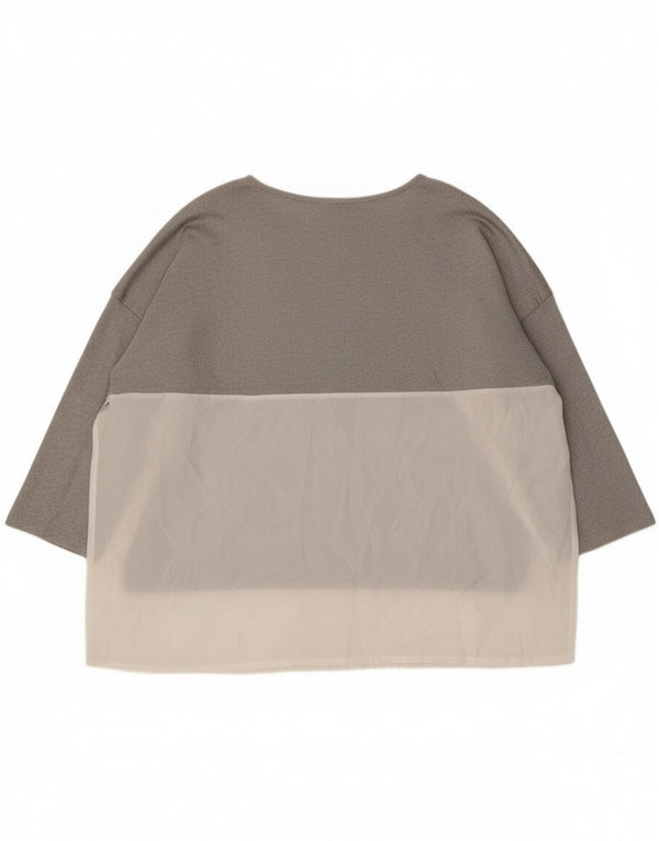 Zara Dame Oversized Top 3/4 ærmer UK 14 Medium Grey Colourblock