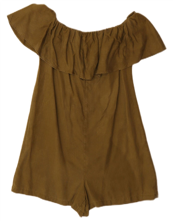 Zara Kvinders Off Shoulder Playsuit UK 6 XS Khaki Lyocell