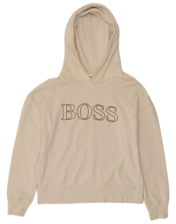 HUGO BOSS Grafisk oversized hættetrøje til damer UK 10 Small Off White