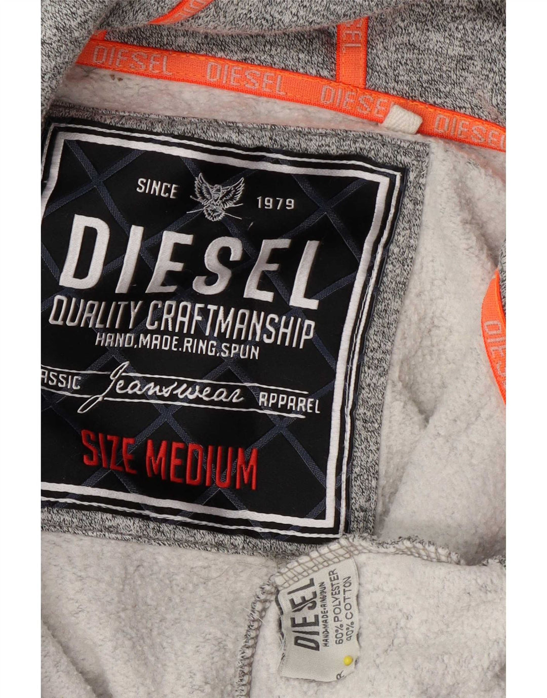 Diesel Herre grafisk hættetrøje med lynlås, lille grå polyester