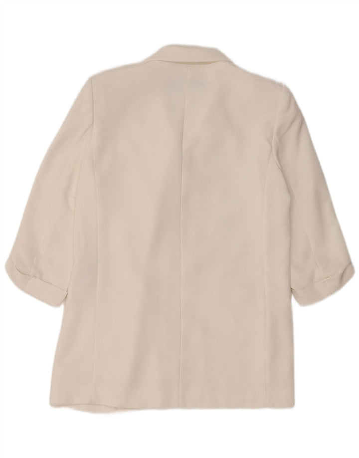 ZARA Dame 3/4 ærmet åben blazerjakke UK 14 Medium White Polyester