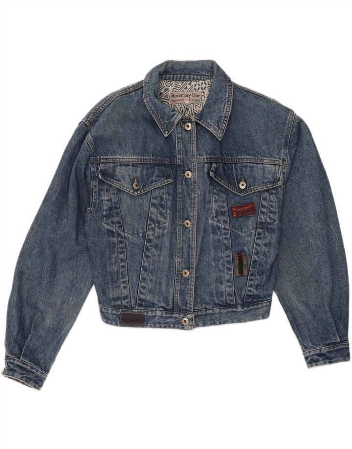 MASH Womens Crop Graphic Denim Jacket UK 14 Medium Blue Cotton Vintage Mash and Second-Hand Mash from Messina Hembry 