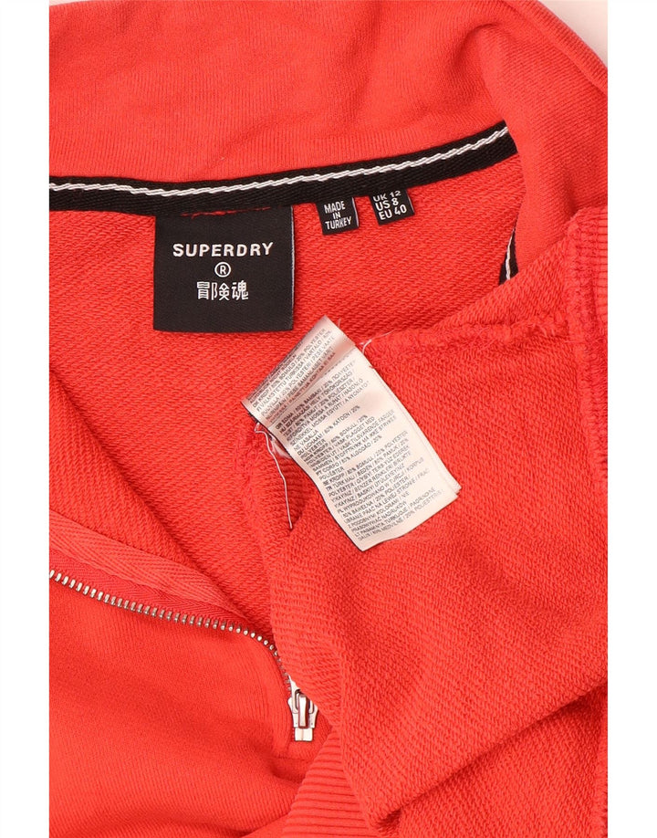 Superdry Womens Crop Zip Neck Sweatshirt Jumper UK 12 Medium Orange Bomuld