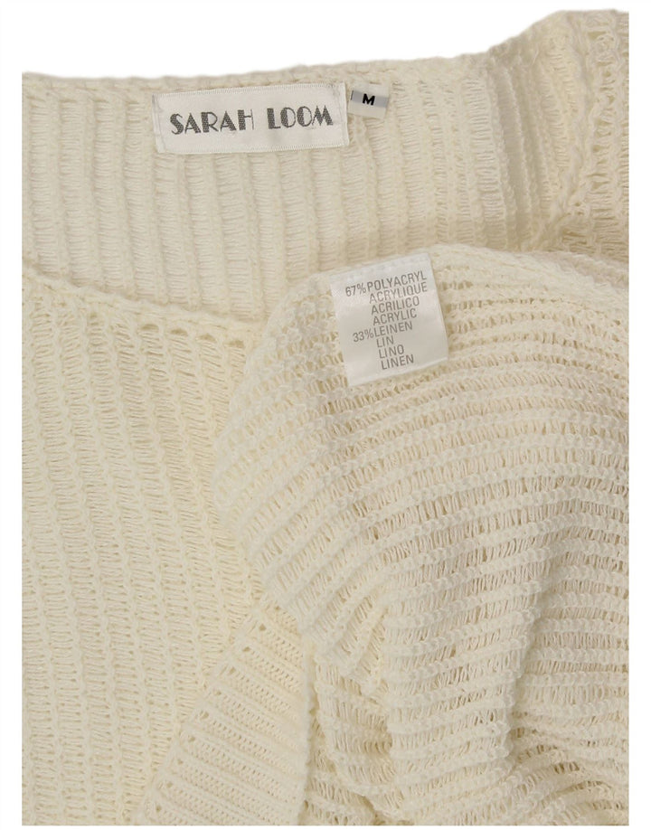 VINTAGE Womens Crop Boat Neck Jumper Sweater UK 14 Medium Off White