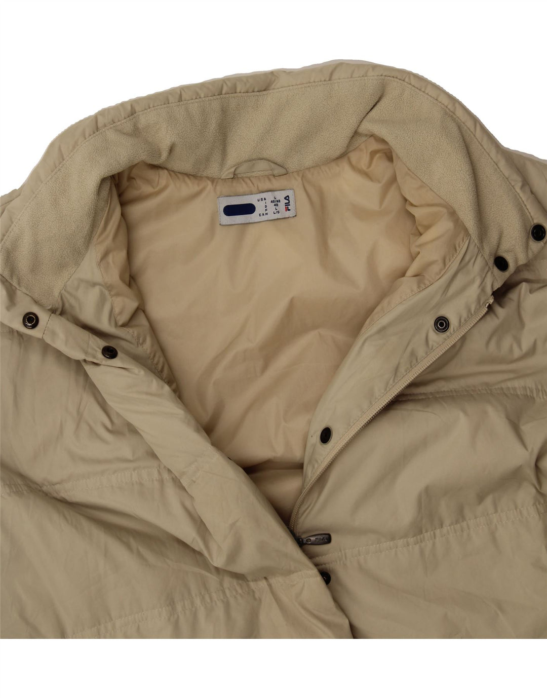 FILA Womens Oversized Padded Coat UK 16 Large Beige Polyester Vintage Fila and Second-Hand Fila from Messina Hembry 