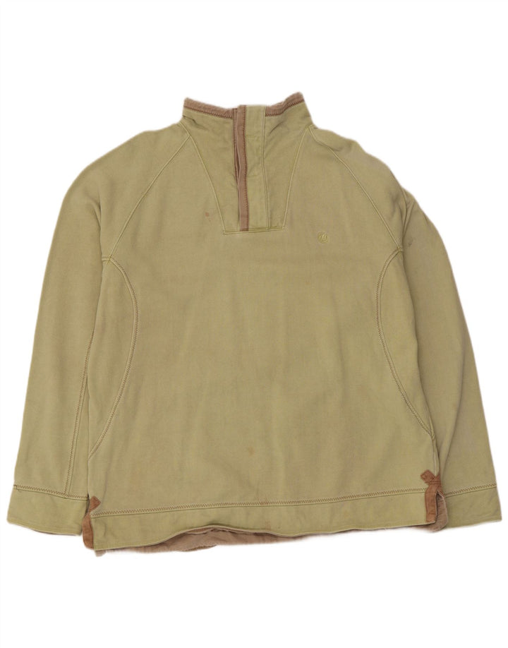 Fat Face Herre Button Neck Sweatshirt Jumper Stor Grøn Bomuld