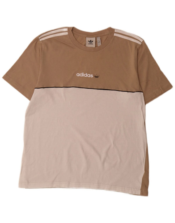 Adidas Herre grafisk T-shirt Top Stor Beige Colourblock Bomuld