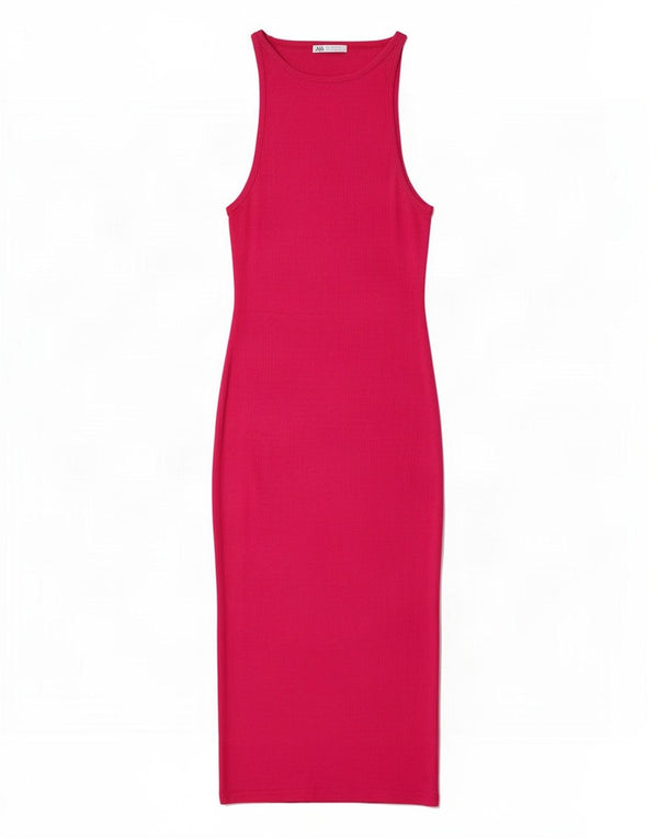 Zara Dame ærmeløs Maxikjole UK 12 Medium Pink Bomuld