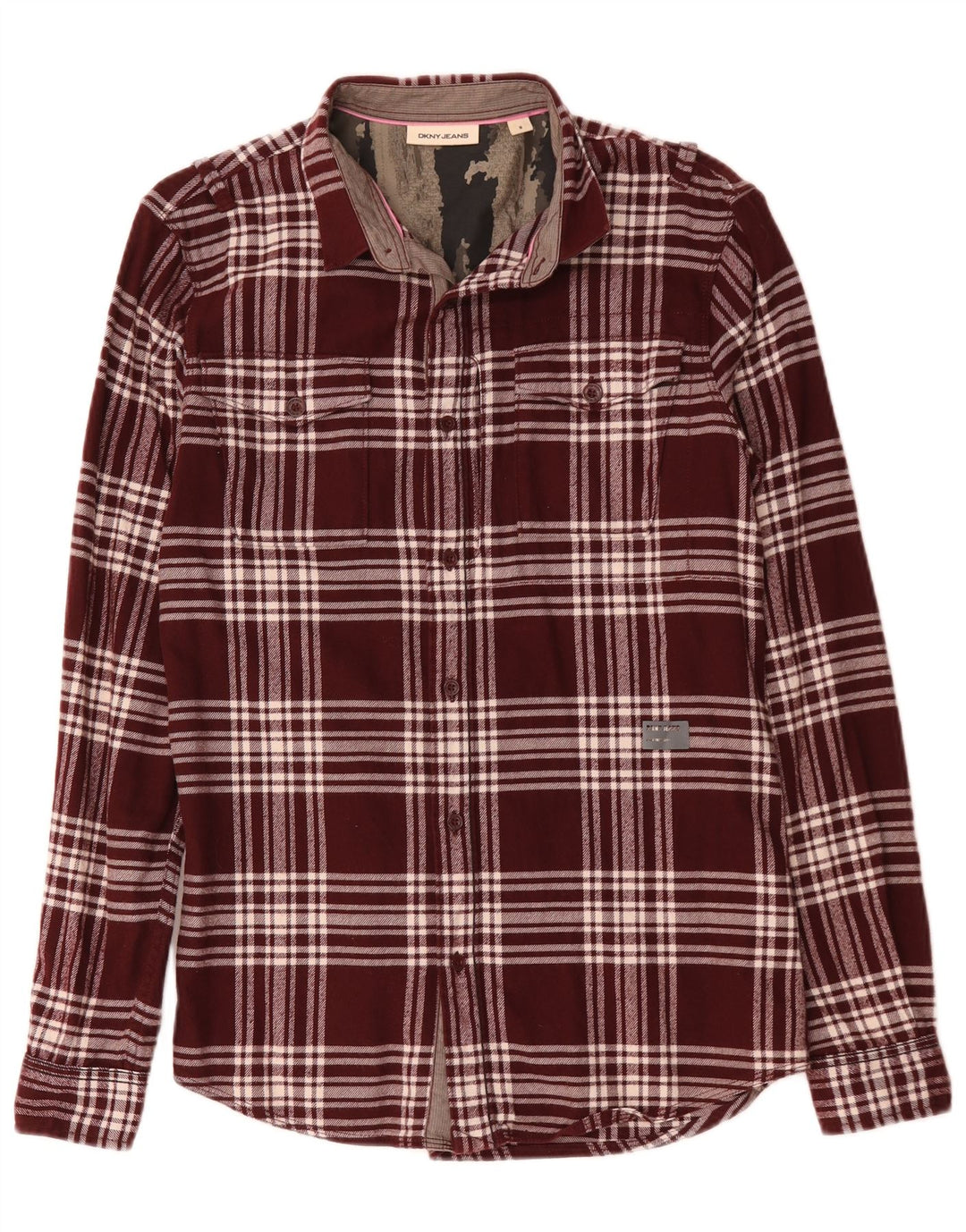Dkny Herre Flanelskjorte Medium Bourgogne Ternet Bomuld