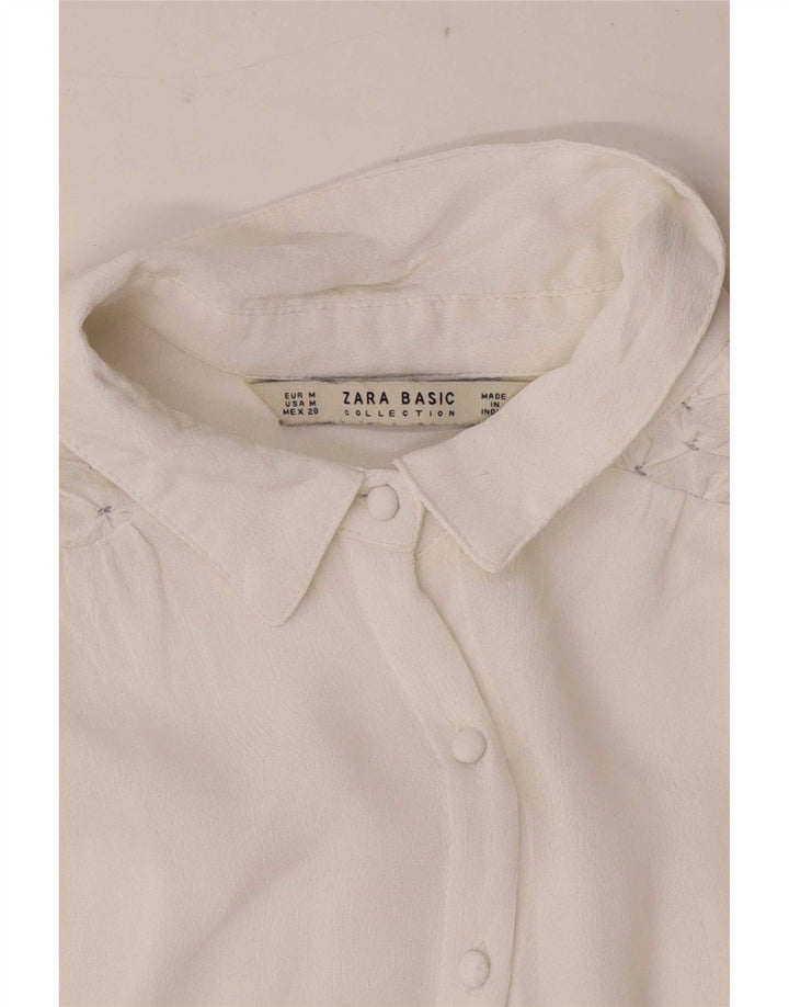 Zara Dame Langærmet Regular Fit Skjorte UK 12 Medium White